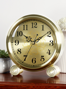 汉时欧式复古金属高档装饰座钟客厅古典桌面摆件时钟创意钟表D313