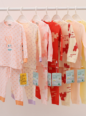 阿米阿奇女童秋冬加厚舒绒棉内衣套装儿童卡通圆领套头居家秋衣裤