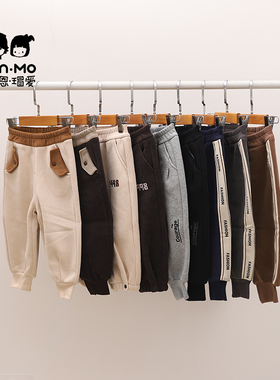 瑁恩瑁爱儿童秋冬加绒裤子男童宽松束口运动裤刺绣保暖卫裤童装