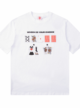 H3LLO FLAG德州扑克恶搞JK制服Tee 顺花双抽男士夏季t恤短袖潮流