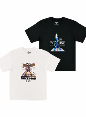 洛克人EXE黑色T恤夏季短袖 Rockman游戏周边 官方正版