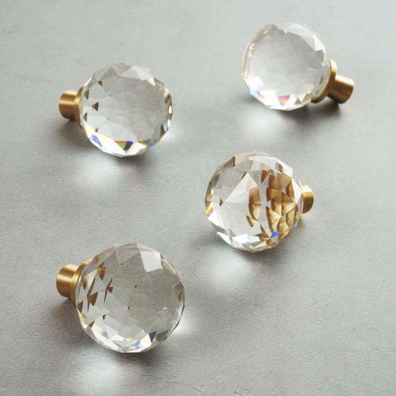 水晶圆球欧式黄铜拉手轻奢现代简约抽屉橱柜衣柜门单孔小把手