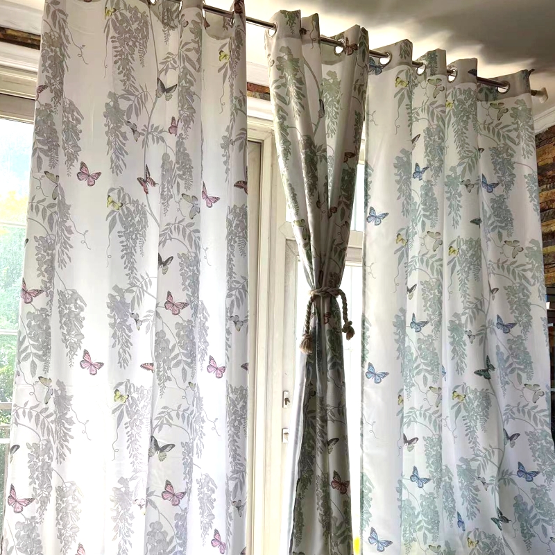 美式田园成品窗帘，外贸客厅卧室遮光打孔窗帘，花卉印花简约窗帘