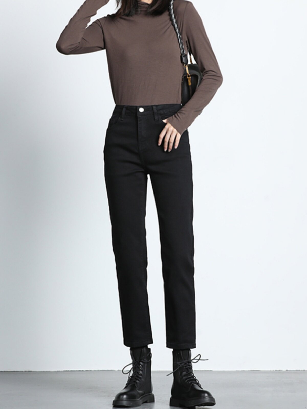 黑色牛仔裤女直筒宽松2025年春秋季新款高腰显瘦小个子九分烟管裤