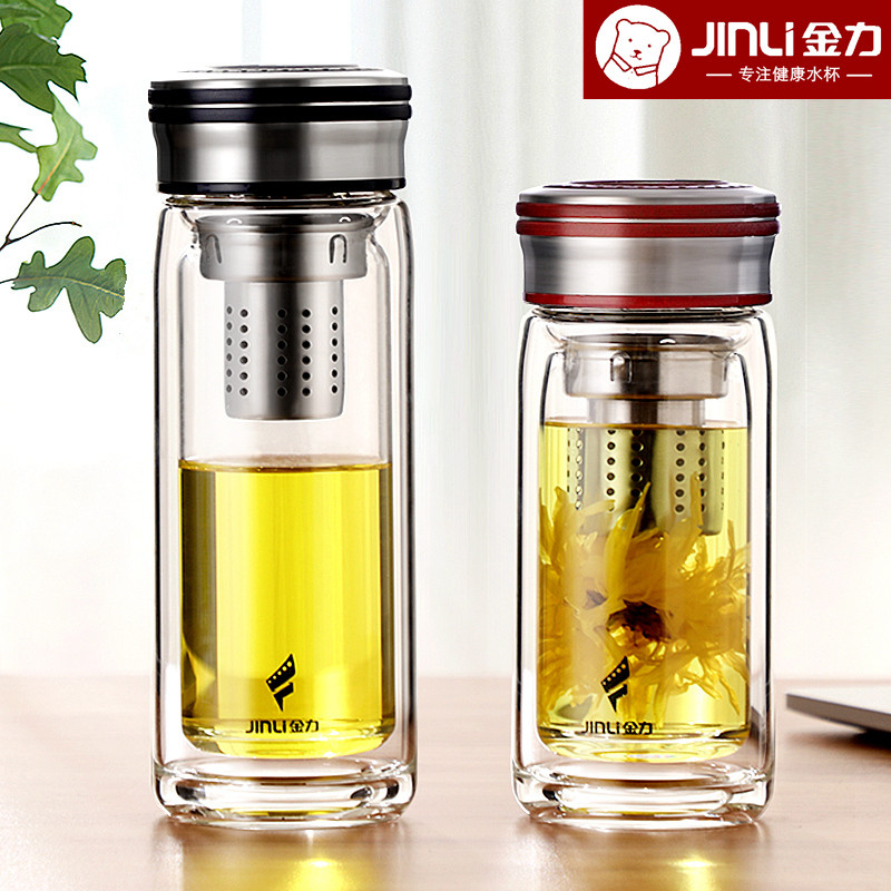 金力玻璃杯双层隔热防爆可爱水杯女个性潮流家用泡茶杯子男士茶杯