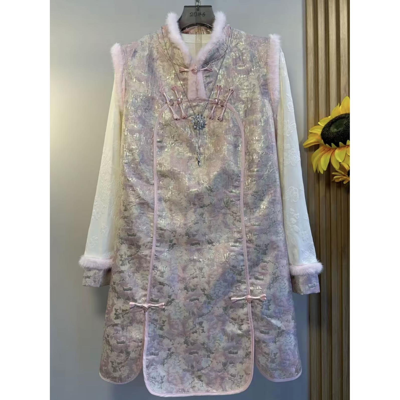 2025冬季新款大码女装时尚洋气遮肉轻奢新中式马甲裙内搭两件套装