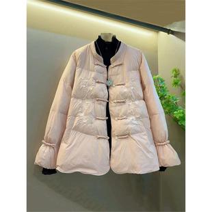 女装 款 法式 冬季 百搭外套 新中式 胖MM加肥立领盘扣刺绣花朵棉服大码