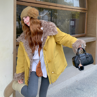 P215 拼环保羊羔毛宽松款 8867 2B115 K298 派克棉服可收腰