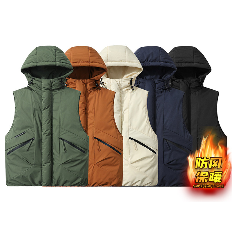 冬季青年男士潮牌连帽工装马甲外套绗棉连帽美式复古工装机能风工,男装,棉衣,淘宝优惠券,粉丝福利购,淘宝优惠卷