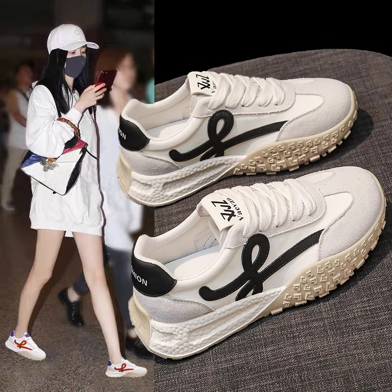 香港真皮厚底德训鞋女2025新款夏季内休闲运动鞋阿甘跑步鞋子