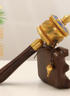 藏式手摇转简经筒实木手柄六字真言绿度母经纶藏族手持转金轮小号