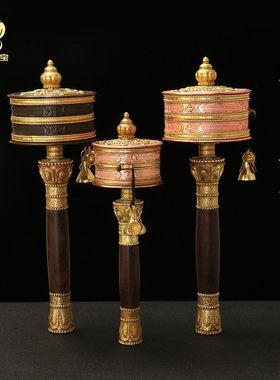 亚青铜手摇转轮经筒办公桌面摆件