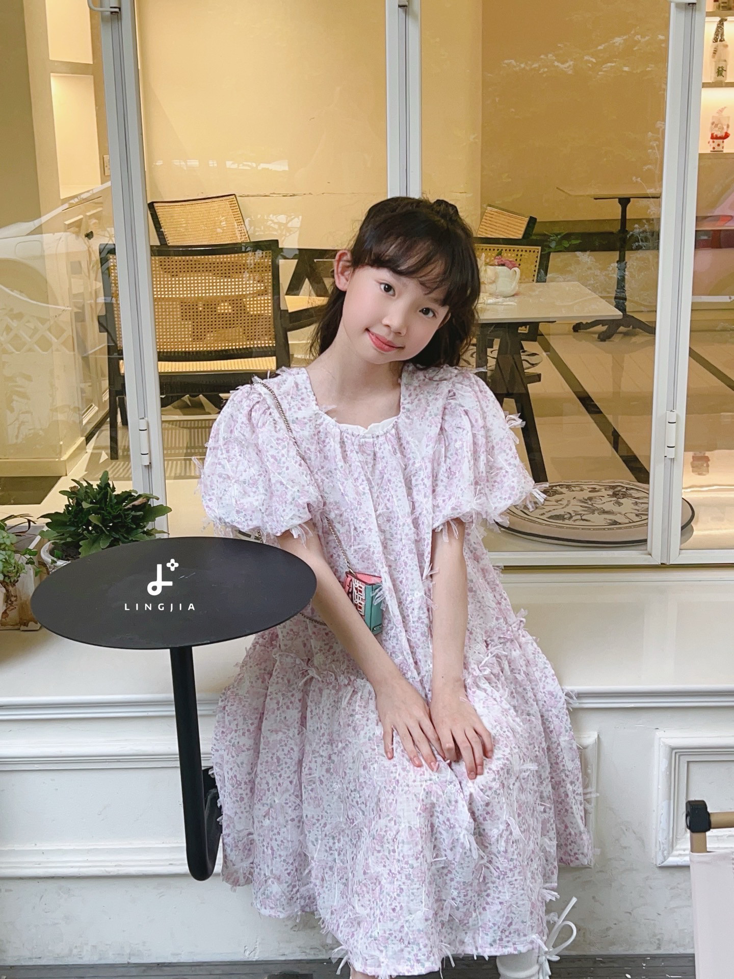 IKISSBABY女童2025夏款韩版新款洋气甜美碎花短袖连衣裙