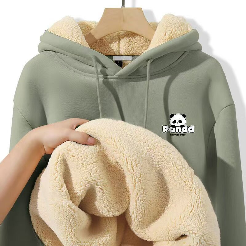 加绒青少年卫衣男2024羊羔绒宽松连帽加厚保暖上衣潮新款秋冬款