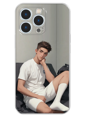 戈野白袜小受男生手机壳适用15promax苹果14VIVOX90红米note11卡通漫画一加9OPPOReno10荣耀100黑色软壳保护