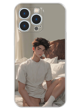 白袜可爱男生手机壳适用15promax苹果14VIVOX90红米note11卡通漫画一加9OPPOReno10荣耀70简约黑色软壳保护套