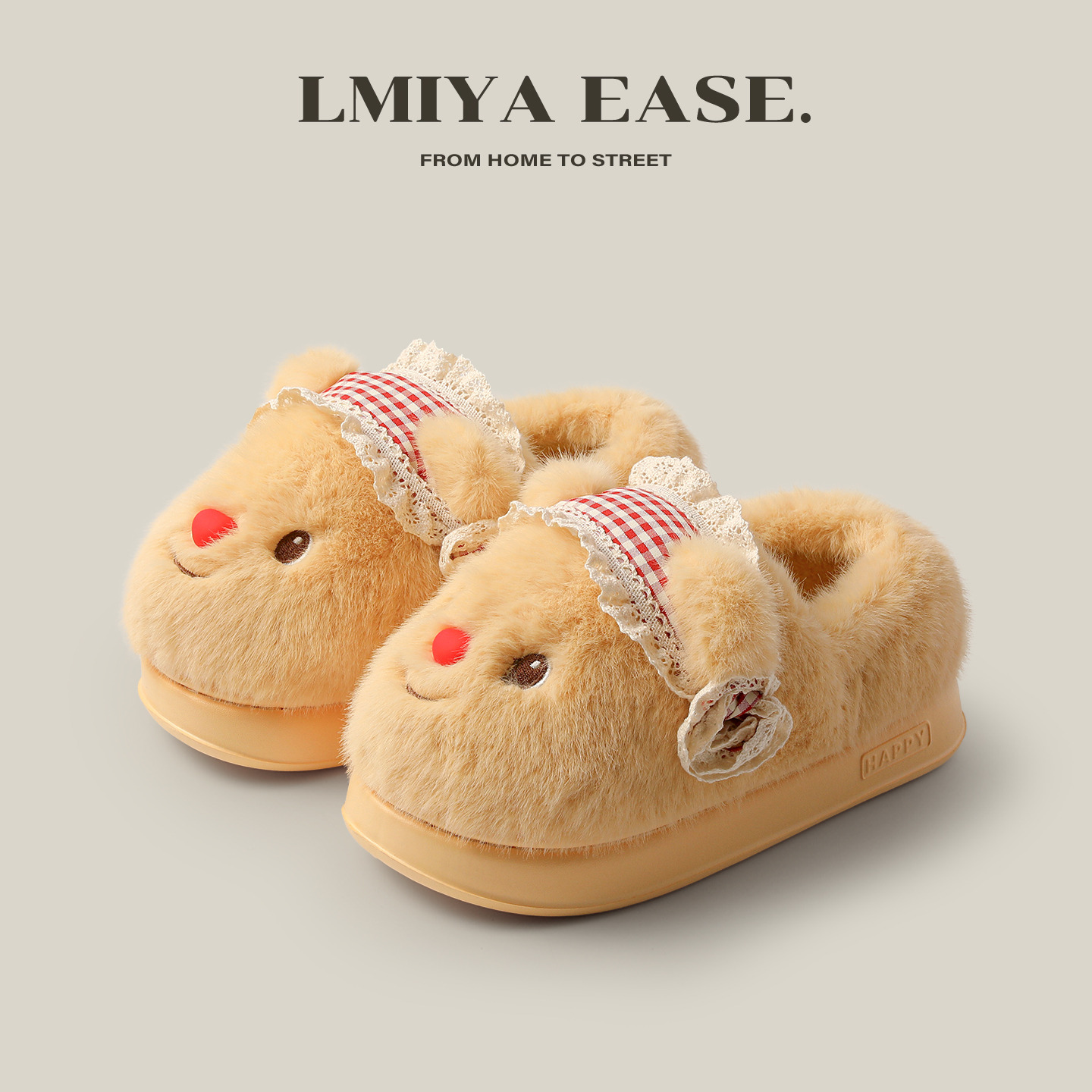 可爱小熊包跟棉拖鞋女保暖可外穿