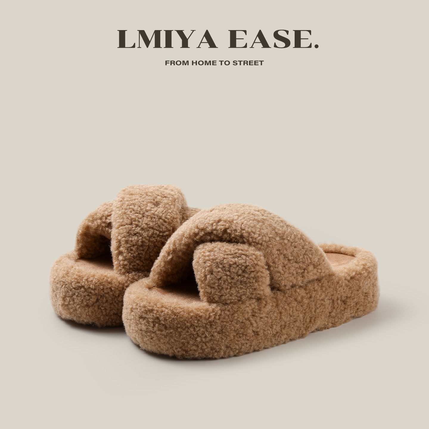 徕米亚棉拖鞋女室内家居春秋冬季毛绒简约软底家用厚底开口交叉带