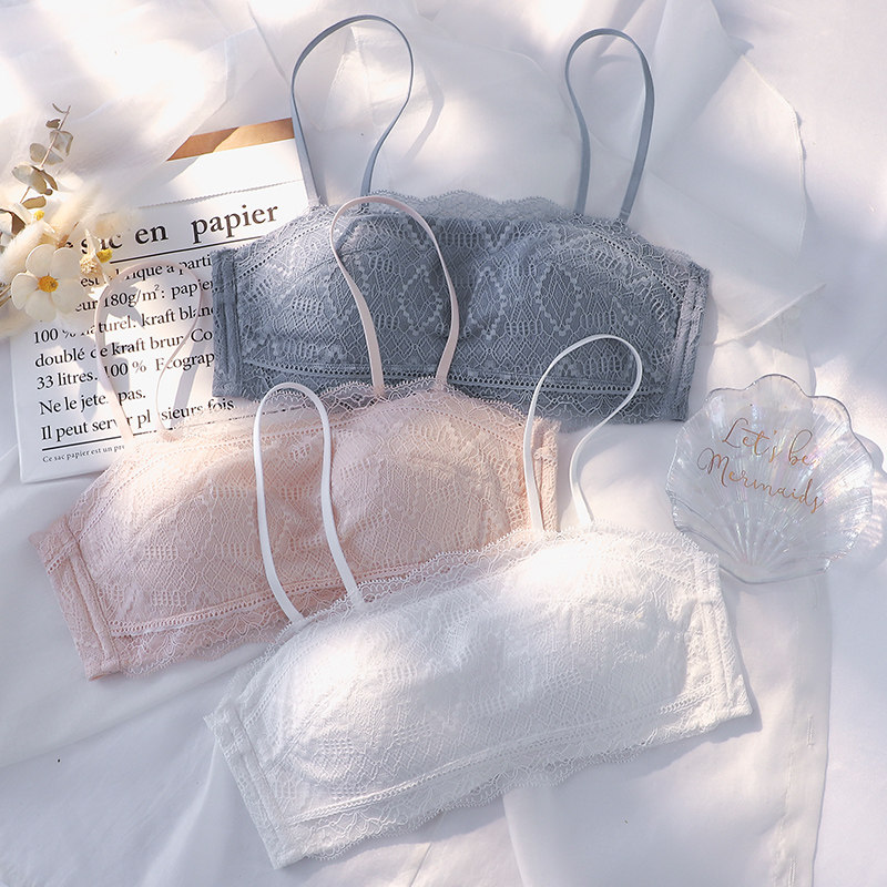 白色内衣女薄款大胸显小无钢圈聚拢夏季透气裹胸抹胸式无肩带文胸