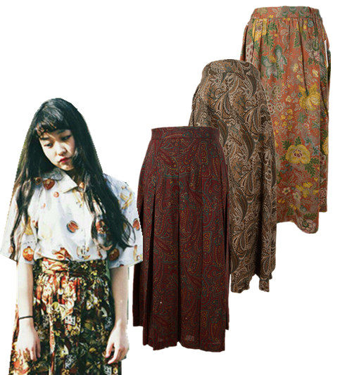 vintage古着外单复古孤品森林系复古民族风印花春夏裙子y6