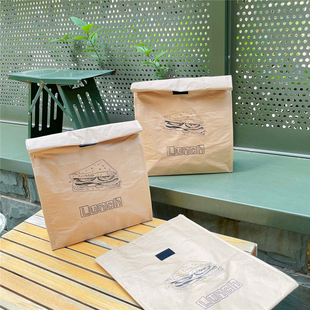 日式简约牛皮纸防水铝膜早餐点心袋 北欧风魔术贴封口小号便当包