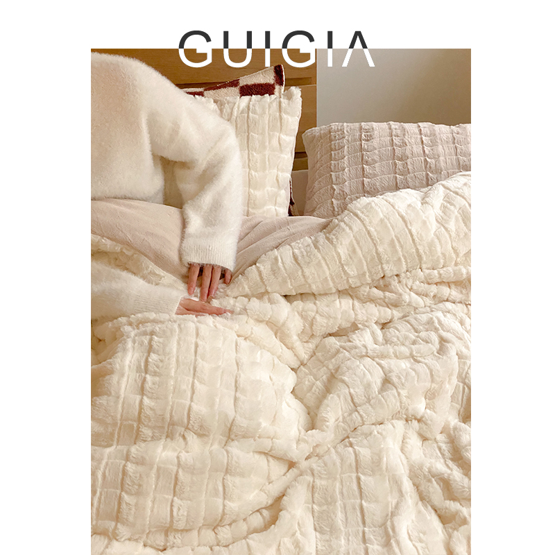 软糯无比~獭兔毛加厚四件套牛奶绒秋冬季床单法兰绒被套床上用品