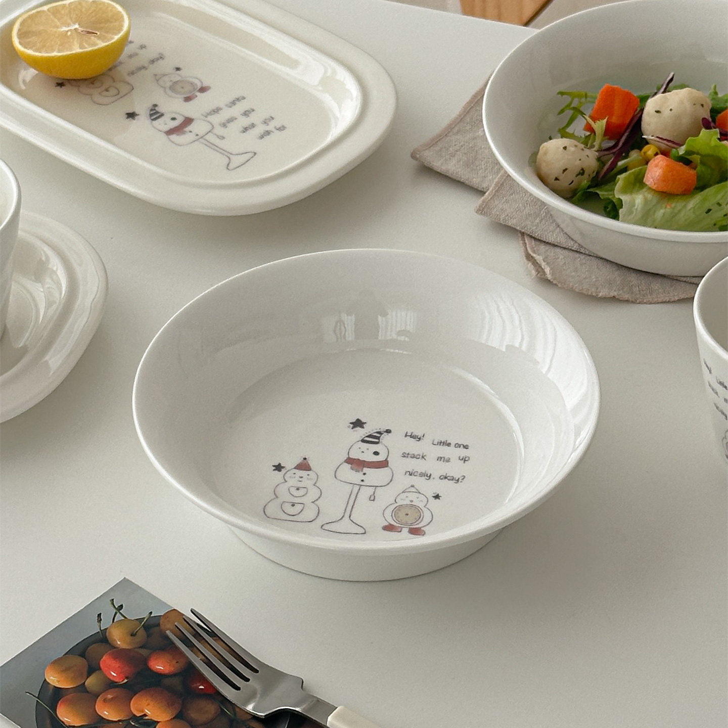 穆尼 原创雪人陶瓷碗可爱创意沙拉碗敞口大碗酸奶早餐碗日常实用,餐饮具,碗,淘宝优惠券,粉丝福利购,淘宝优惠卷
