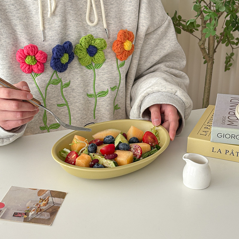 ins复古柔和雾面釉陶瓷椭圆盘