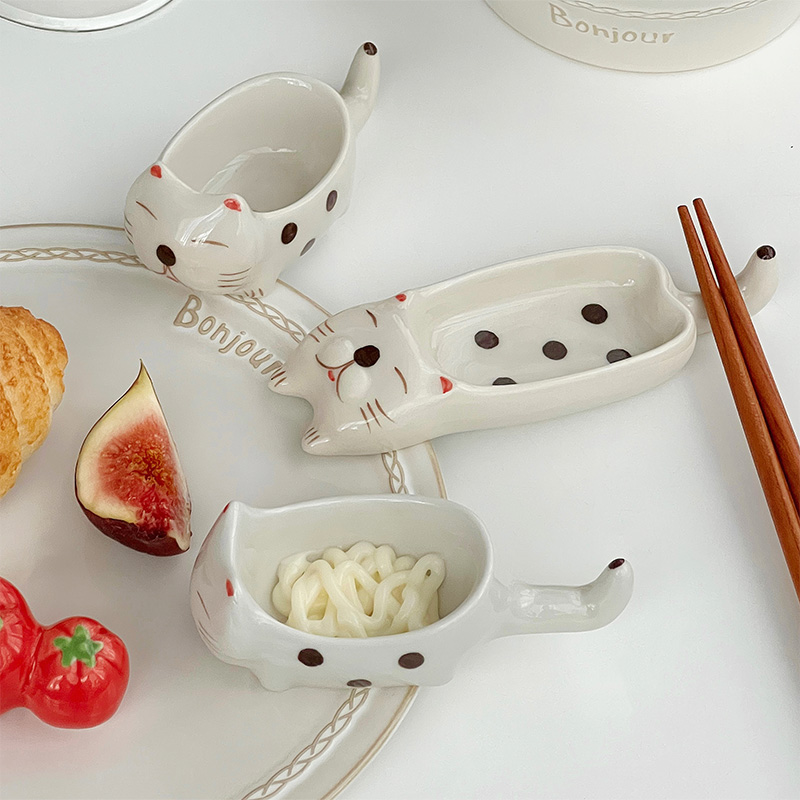 日式猫咪蘸料碟家用筷架酱油碟