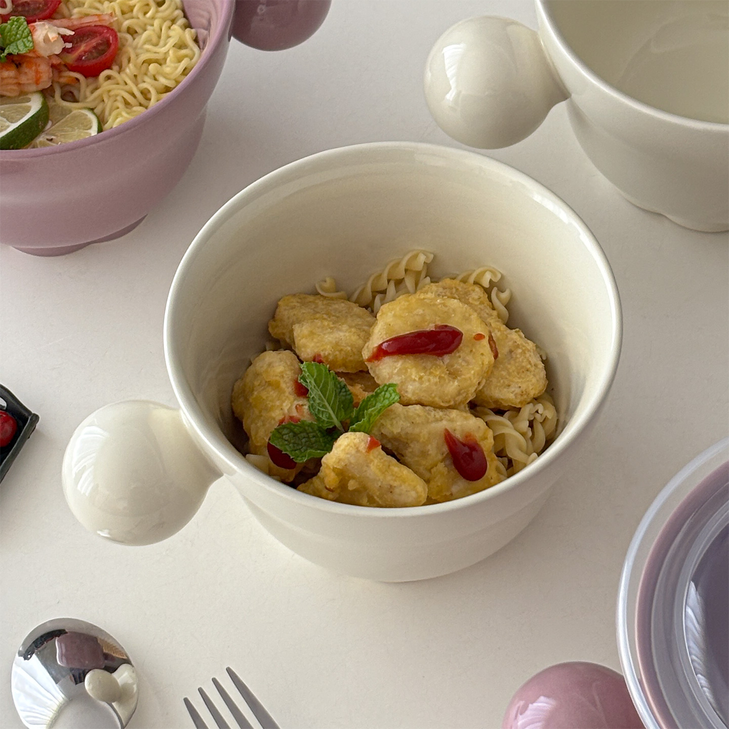 带盖陶瓷碗带手柄泡面碗可爱