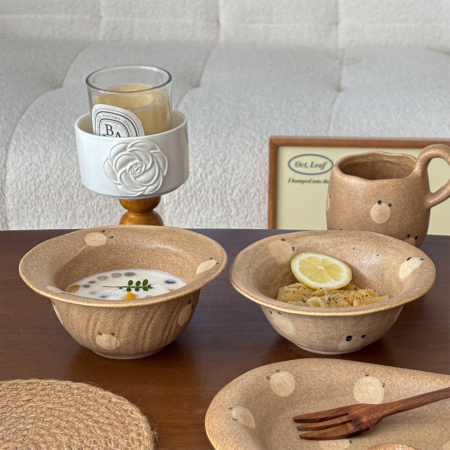 穆尼复古粗陶餐具手绘小熊甜水碗轻食沙拉碗家用餐具可爱创意复古