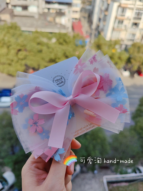 纯手工 儿童女童发饰 甜美可爱樱花大蝴蝶结顶夹 纱夹公主头饰