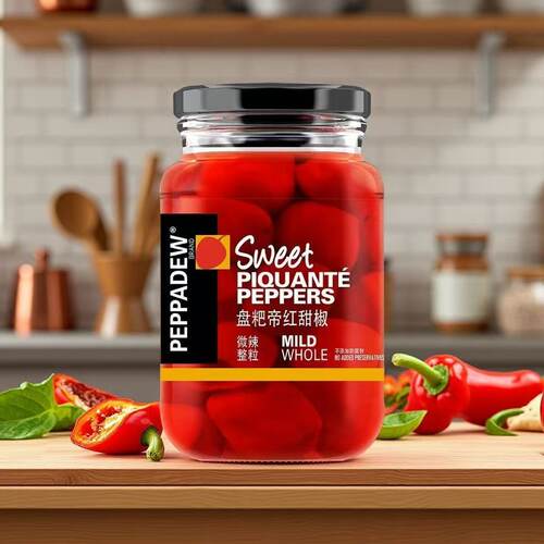南非进口PEPPADEW盘粑帝红甜椒罐头红椒切丁微辣整颗沙拉西餐配菜