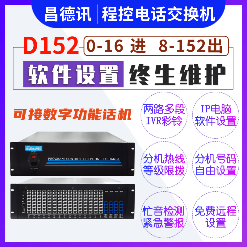 昌德讯D152程控电话交换机4 8进96出112 128 136口PBX