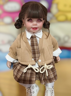 55cm娃娃衣服女孩甜美学院风jk套装外套衬衫格子短裙三件套校服裙