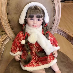 55cm重生娃娃衣服仿真宝宝连衣裙子中国风红绣花旗袍裙春秋季套装