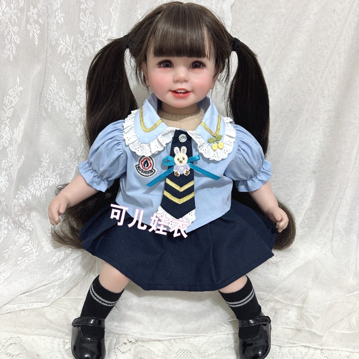 50-55cm重生娃娃衣服女孩JK裙子兔子警官衬衫短裙两件套制服套装图片