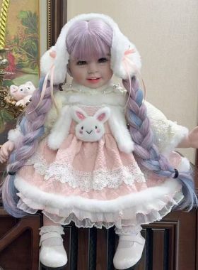 50-55cm重生娃娃衣服冬款加绒加厚裙子套装女孩可爱假两件连衣裙