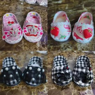 50-55cm娃鞋重生娃娃鞋子仿真娃娃纸壳鞋女孩可爱格子公主花边鞋