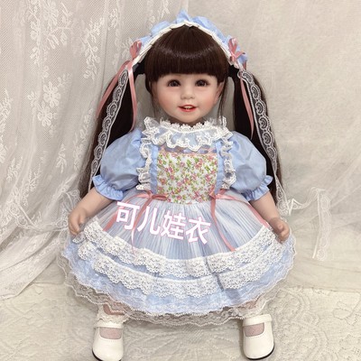 50-55厘米重生娃娃衣服女孩裙子蓝色碎花连衣裙洛丽塔公主裙套装