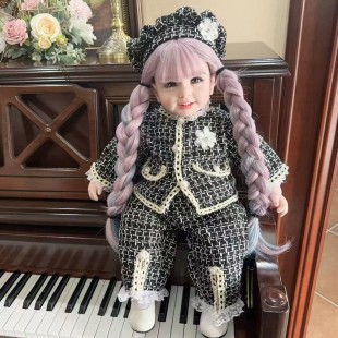 50~55cm重生娃娃衣服冬季小香风套装女孩宝宝格子西装裤子三件套