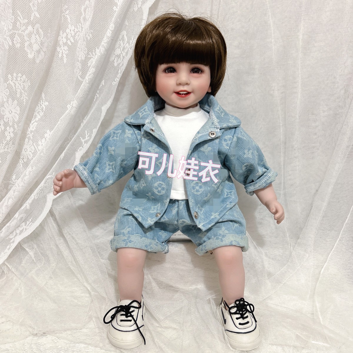50-55cm重生娃娃衣服男孩牛仔服套装女孩外套短裤两件套夏季新款