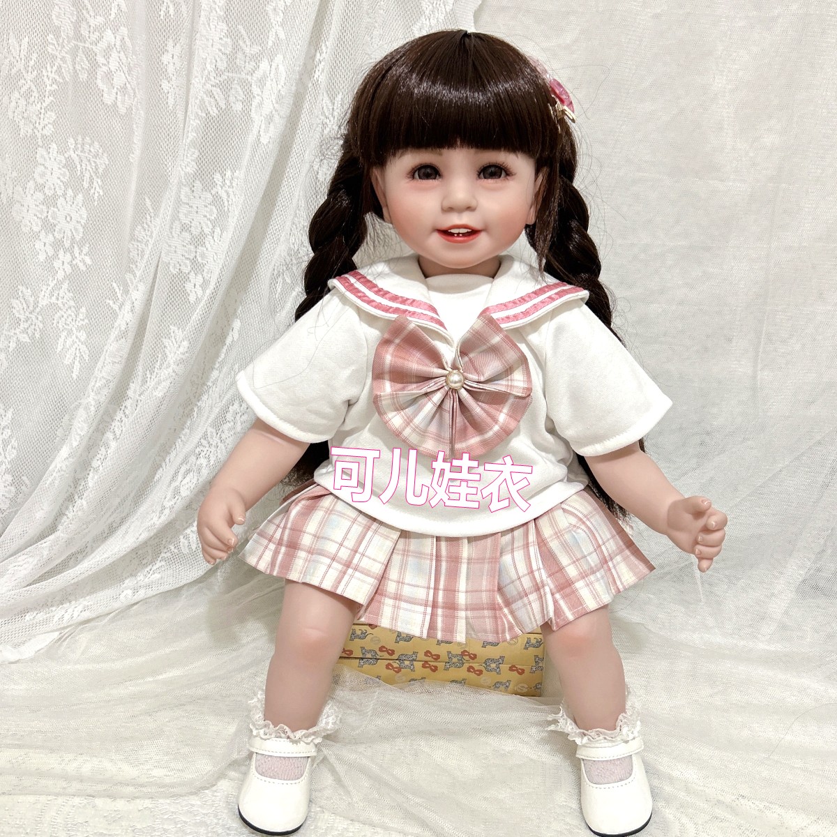 50-55cm重生娃娃衣服女孩JK裙子格子百褶短裙两件套校服制服套装