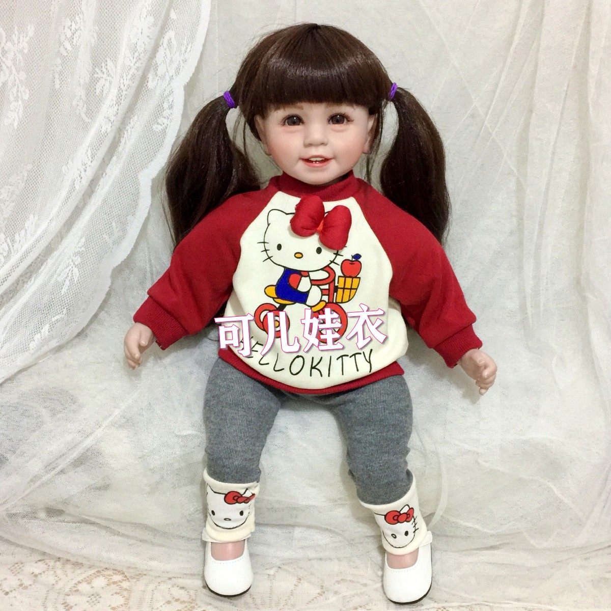 50-55cm重生娃娃衣服女孩可爱卡通卫衣打底裤两件套春秋休闲套装