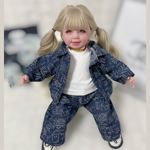 50-55cm重生娃娃衣服男孩牛仔服套装女孩外套短裤两件套新款