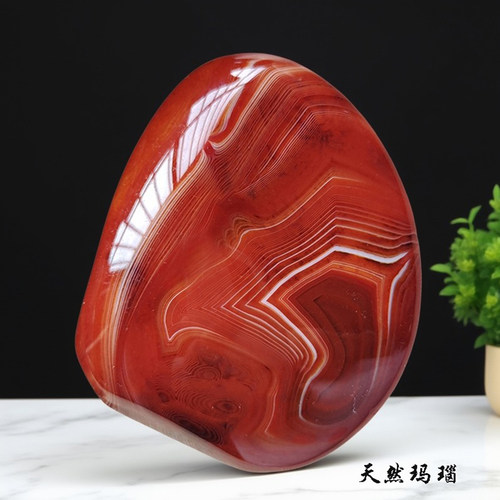 芝喜安缠丝玛瑙原石手把件把玩件