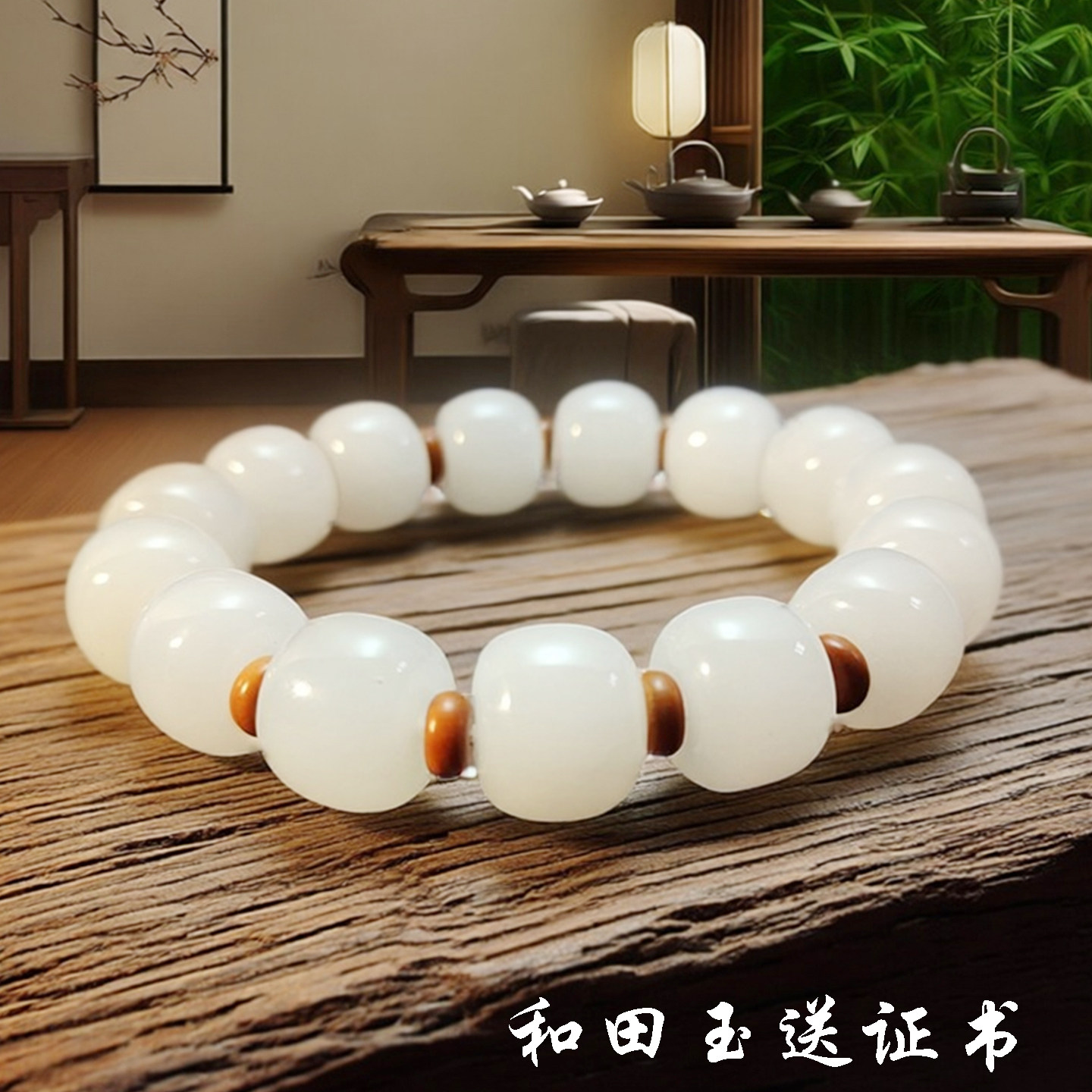 天然和田玉羊脂白玉手链男女款手饰单圈玉石珠串送男友礼物包邮