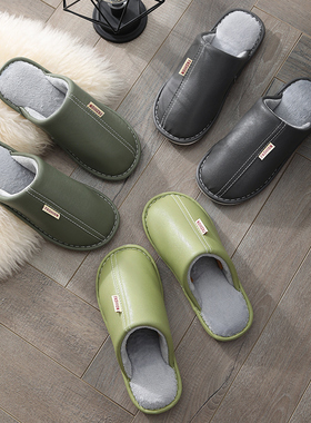 秋冬季新款棉拖鞋女情侣保暖月子鞋皮革厚底家居家室内外棉拖鞋