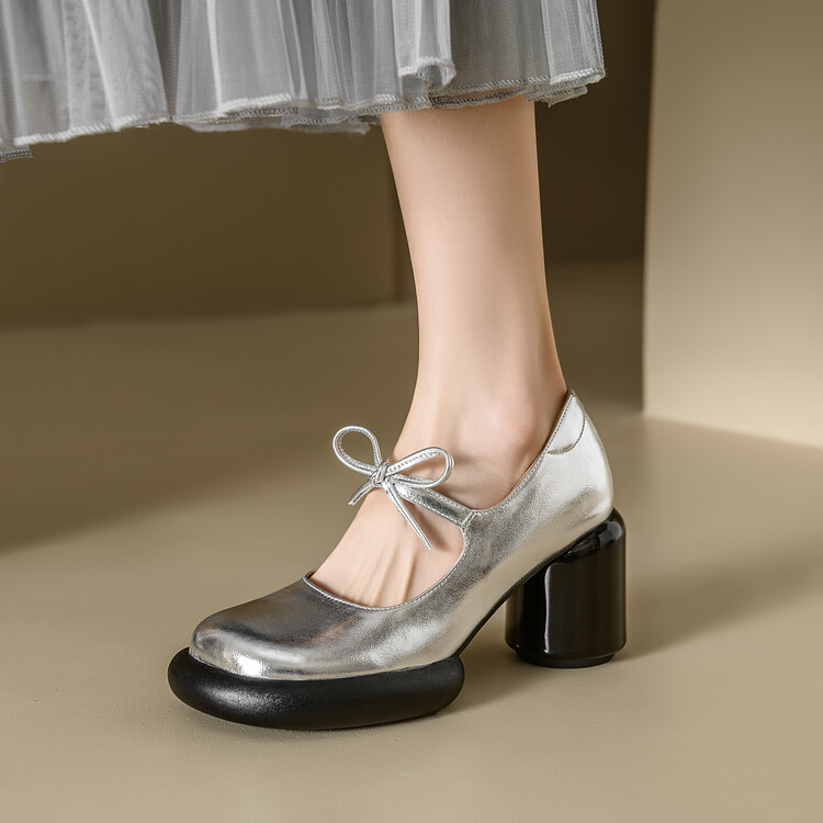 时尚英伦风银色玛丽珍鞋