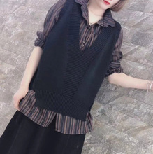 外套无袖 上衣秋装 2019秋款 女百搭黑色马甲针织背心V领宽松针织衫
